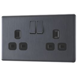 LAP  13A 2-Gang DP Switched Power Socket Slate Grey  with Black Inserts 5 Pack