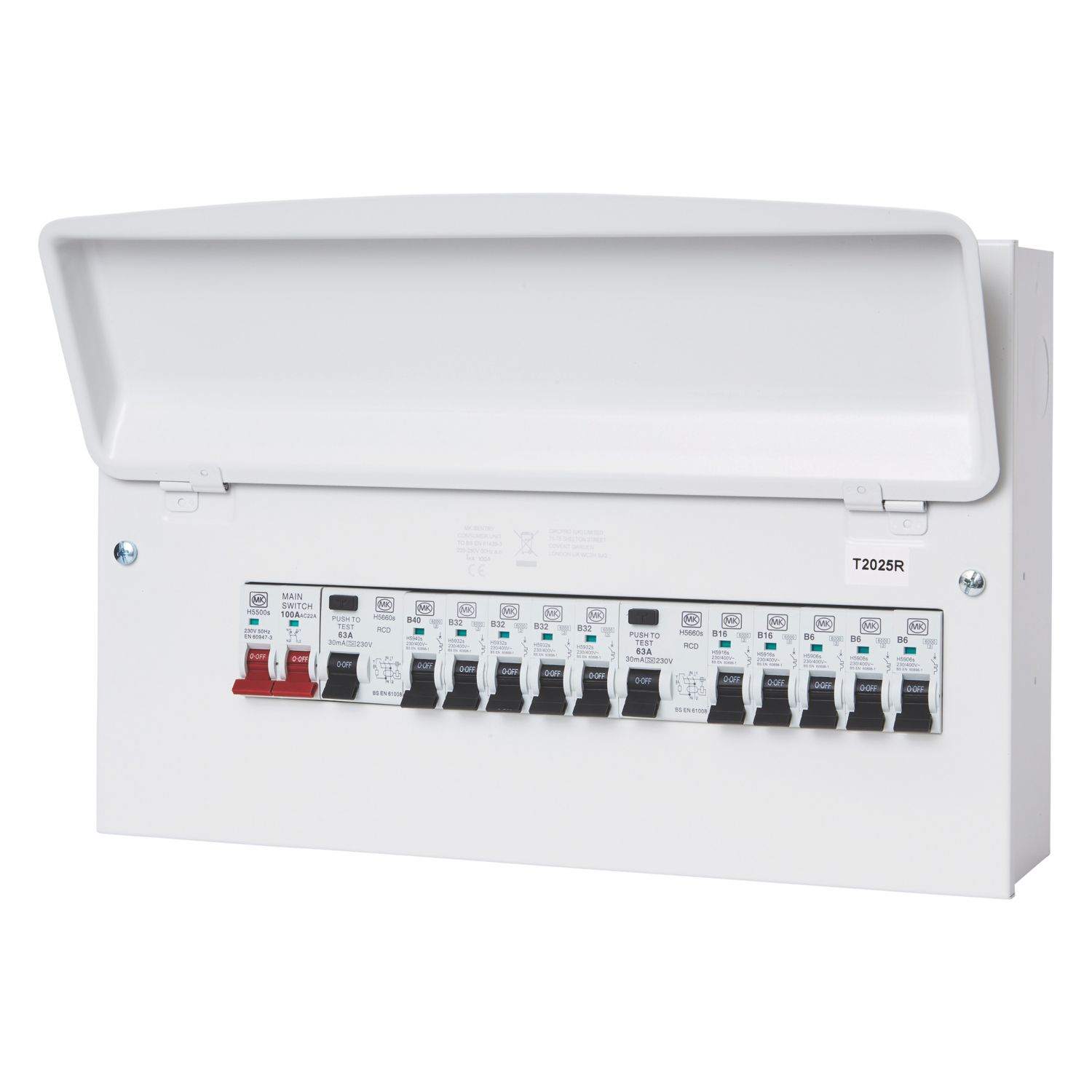 MK Sentry 16-Module 10-Way Populated Dual RCD Consumer Unit (362KP)