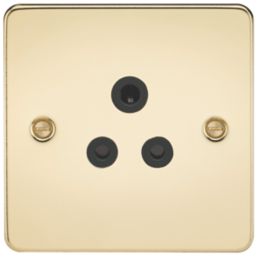 Knightsbridge  5A 1-Gang Unswitched Socket Polished Brass with Black Inserts