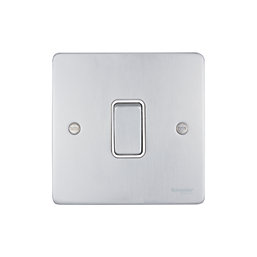 Schneider Electric Ultimate Low Profile 16AX 1-Gang Intermediate Switch Brushed Chrome with White Inserts