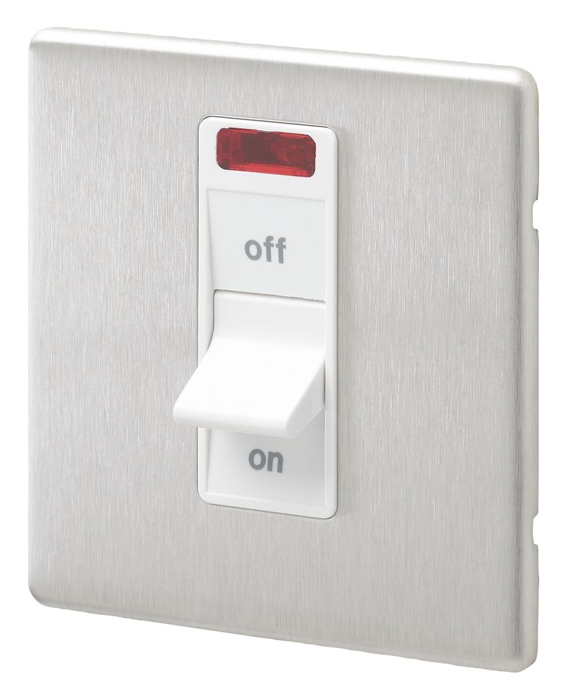 MK Aspect 32A 1-Gang DP Control Switch Brushed Stainless Steel with