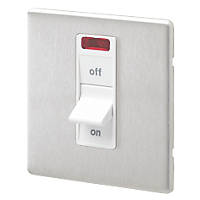 MK Aspect 32A 1-Gang DP Control Switch Brushed Stainless Steel with Neon with White Inserts