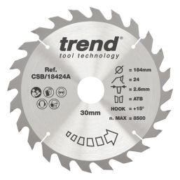 Trend CSB/18424A Wood/Chipboard/MDF Circular Saw Blade 184mm x 30mm 24T