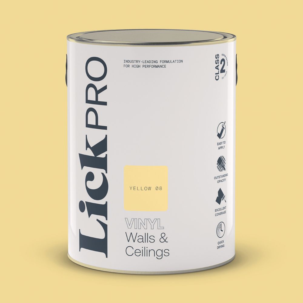 LickPro 5Ltr Yellow 08 Vinyl Matt Emulsion Paint Screwfix
