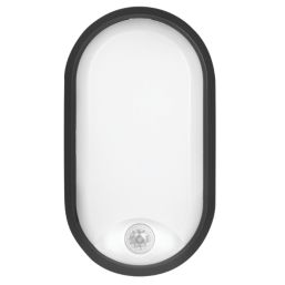 4lite Pylus Outdoor Oval LED Bulkhead Wall Light With PIR Sensor Black 12.5W 1100lm