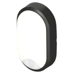 4lite Pylus Outdoor Oval LED Bulkhead Wall Light With PIR Sensor Black 12.5W 1100lm
