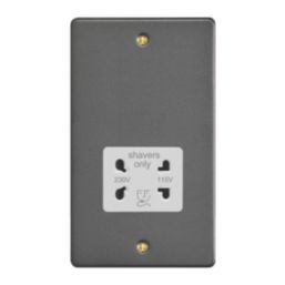 Varilight  2-Gang Dual Voltage Shaver Socket 115 / 230V Graphite Grey with White Inserts