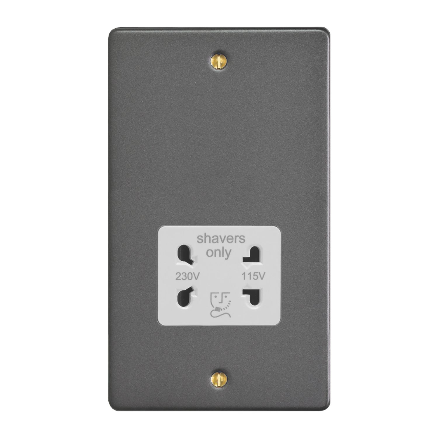 Varilight 2-Gang Dual Voltage Shaver Socket 115 / 230V Graphite Grey with White Inserts (363YT)