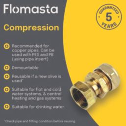 Flomasta  Brass Compression Straight Tap Connector 15mm x 3/4"