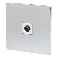 LAP  Coaxial TV Socket Brushed Chrome with White Inserts