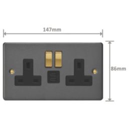 Varilight  13A 2-Gang SP Switched Socket + 3A 45W 2-Outlet Type C USB Charger Graphite Grey with Black Inserts
