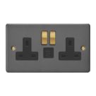 Varilight  13A 2-Gang SP Switched Socket + 3A 45W 2-Outlet Type C USB Charger Graphite Grey with Black Inserts