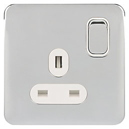 Schneider Electric Lisse Deco 13A 1-Gang DP Switched Plug Socket Polished Chrome  with White Inserts