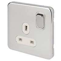 Schneider Electric Lisse Deco 13A 1-Gang DP Switched Plug Socket Polished Chrome  with White Inserts
