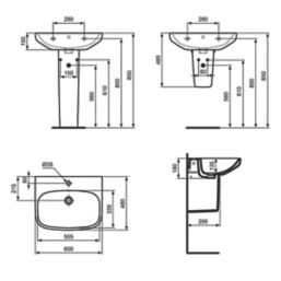 Ideal Standard i.life A Washbasin & Pedestal 1 Tap Hole 600mm