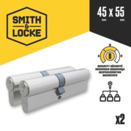 Smith & Locke 1 Star 6-Pin Euro Double Cylinder Locks 45-55 (100mm) Silver 2 Pack