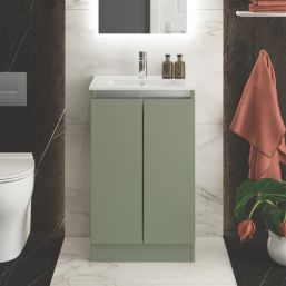 Newland  Double Door Floor Standing Vanity Unit with Basin Matt Sage Green 500mm x 370mm x 840mm