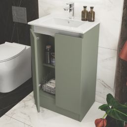 Newland  Double Door Floor Standing Vanity Unit with Basin Matt Sage Green 500mm x 370mm x 840mm