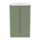 Newland  Double Door Floor Standing Vanity Unit with Basin Matt Sage Green 500mm x 370mm x 840mm