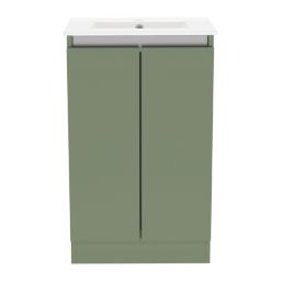 Newland  Double Door Floor Standing Vanity Unit with Basin Matt Sage Green 500mm x 370mm x 840mm