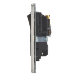 Contactum Lyric 13A 1-Gang DP Switched Socket Outlet Brushed Steel  with Black Inserts