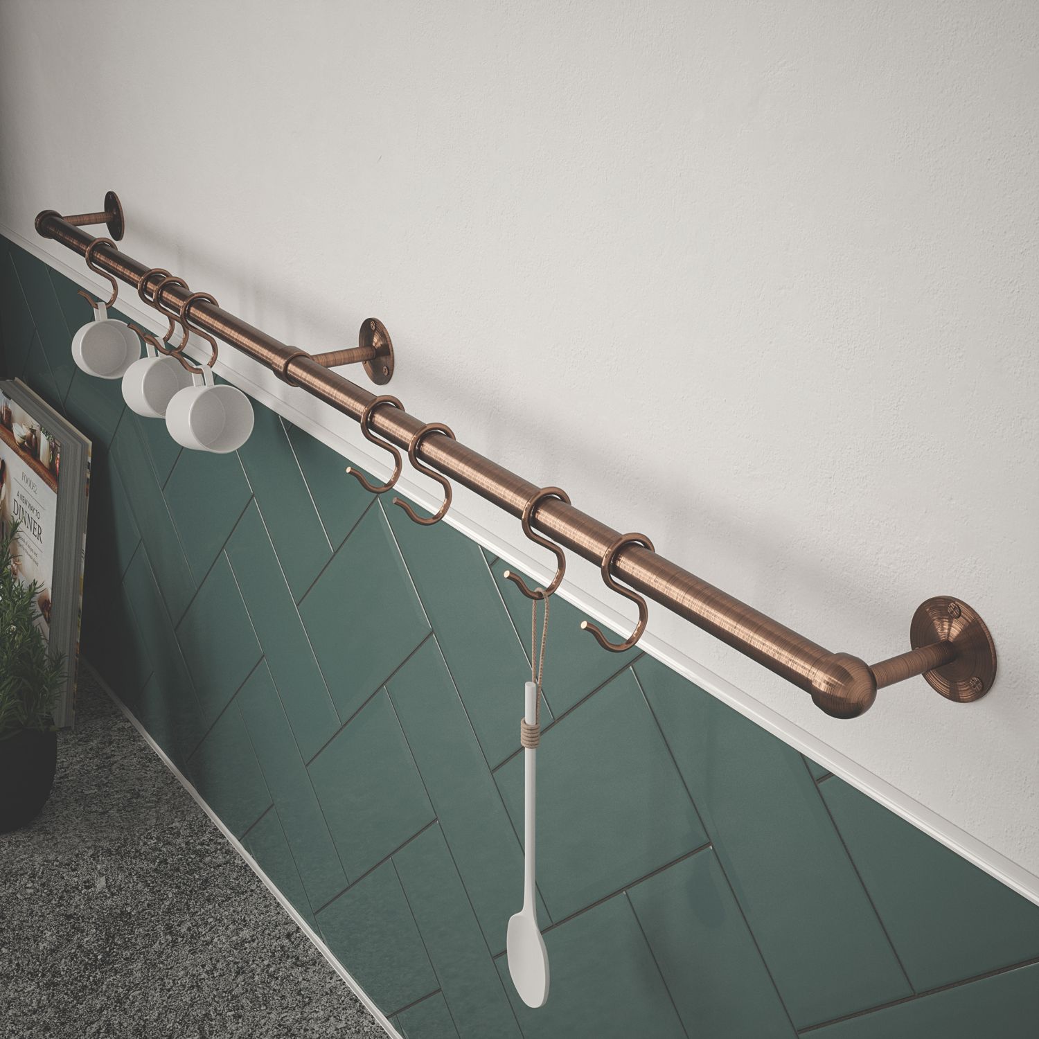 Rothley 8-Hook Utensil Rail Kit Antique Copper 1000mm (364RR)