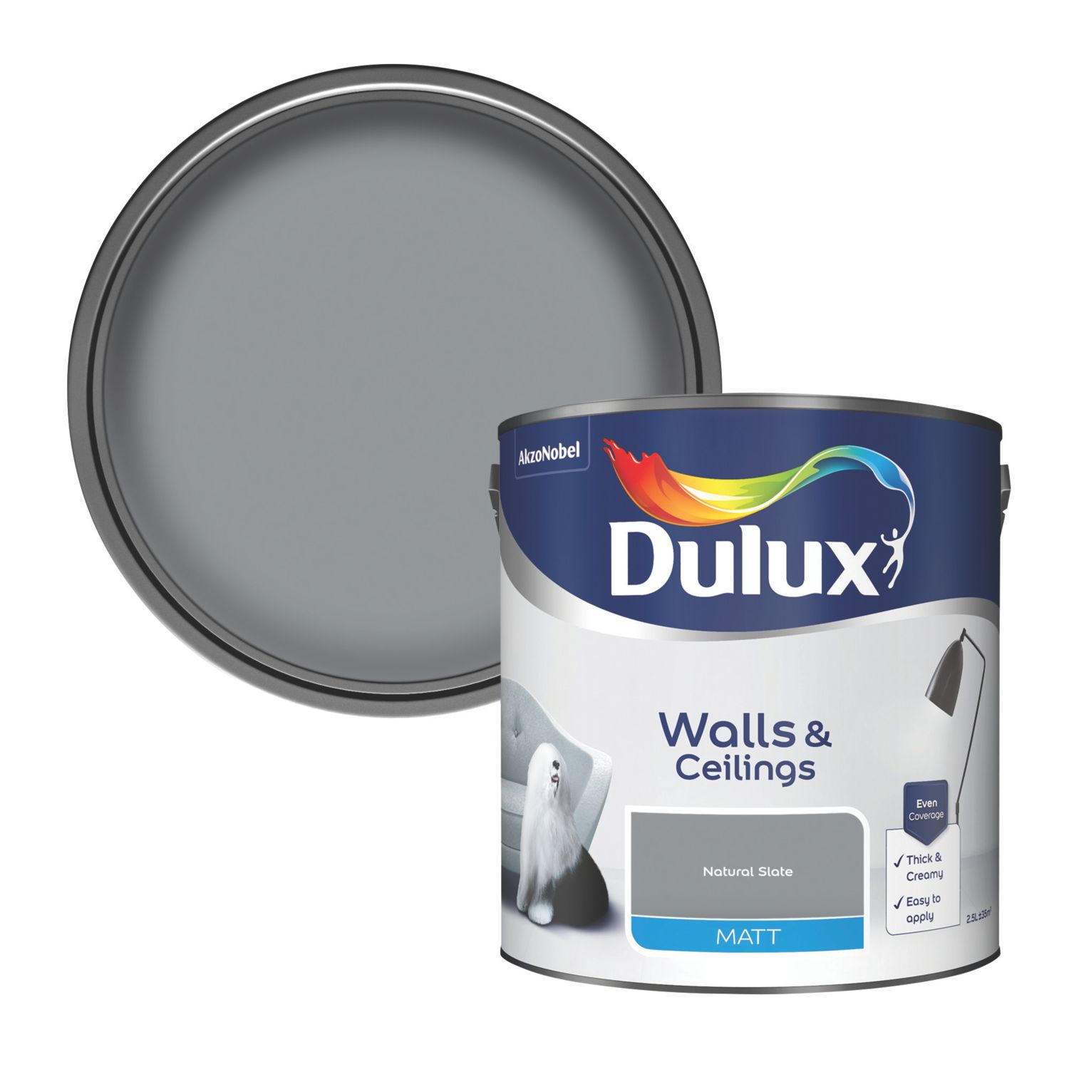 Dulux 2.5Ltr Natural Slate Matt Emulsion Paint (3654K)