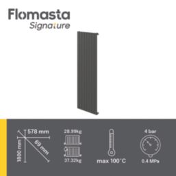 Flomasta  1800mm x 578mm 4019BTU Matt Charcoal Vertical Designer Radiator