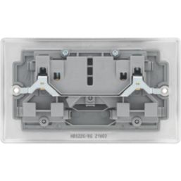 British General Nexus Metal 13A 2-Gang DP Switched Plug Socket Brushed Steel  with Graphite Inserts