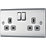 British General Nexus Metal 13A 2-Gang DP Switched Plug Socket Brushed Steel  with Graphite Inserts