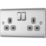 British General Nexus Metal 13A 2-Gang DP Switched Plug Socket Brushed Steel  with Graphite Inserts