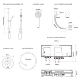 Aqualisa Smart Link Gravity-Pumped Ceiling-Fed Chrome Thermostatic Dual Outlet Exposed Smart Shower with Bath Filler with Adjustable Head