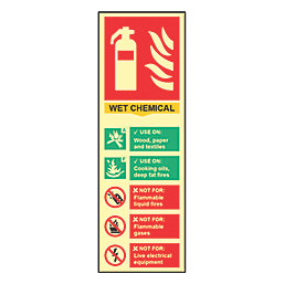 Photoluminescent "Fire Extinguisher Wet Chemical" Sign 100mm x 300mm