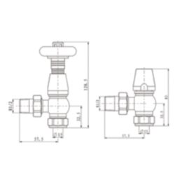 ETAL Harrow 15mm x 1/2" Brushed Brass Angled Traditional Thermostatic Radiator Valve & Lockshield
