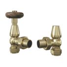ETAL Harrow 15mm x 1/2" Brushed Brass Angled Traditional Thermostatic Radiator Valve & Lockshield