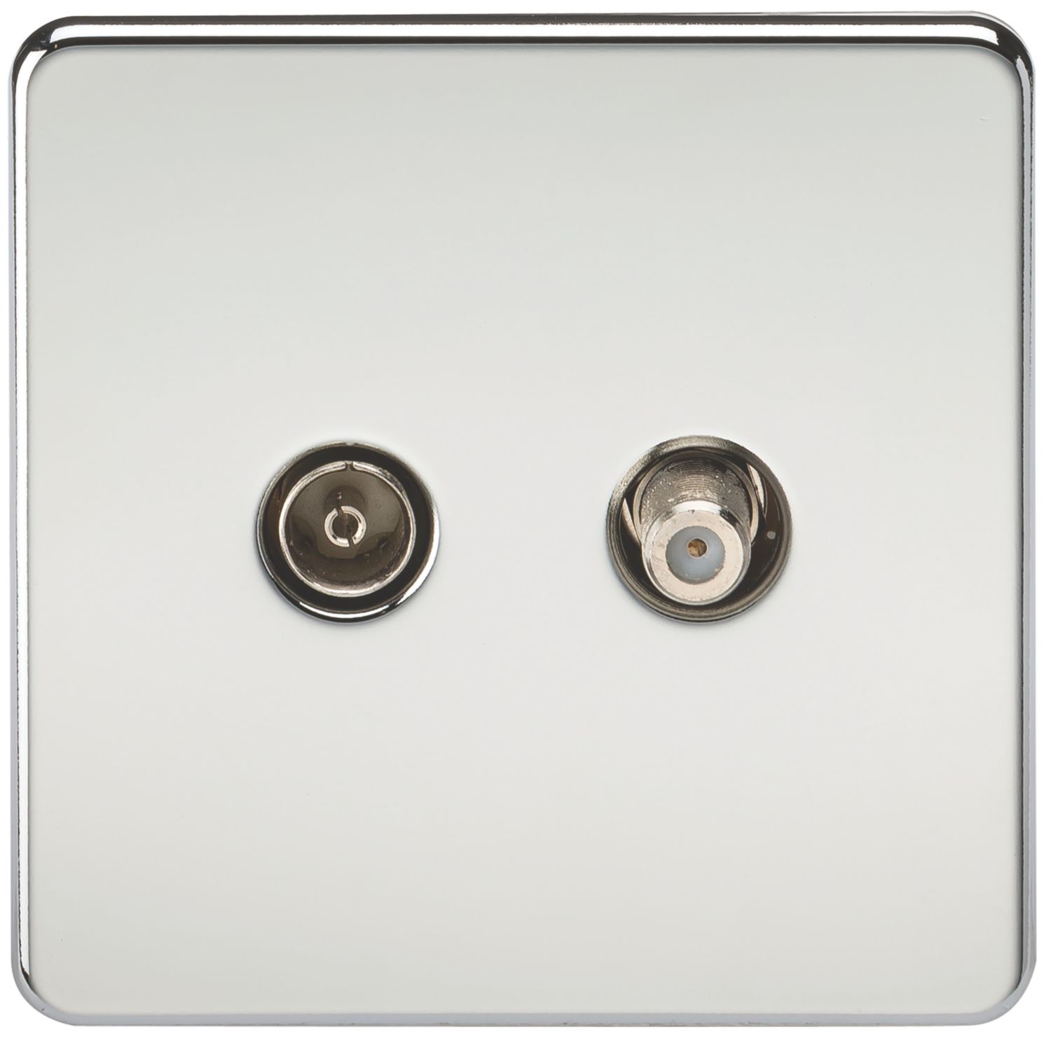 Knightsbridge 2-Gang Isolated Coaxial TV & F-Type Satellite Socket Polished Chrome (365TY)