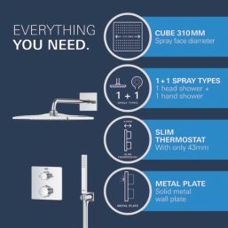 Grohe Precision 310 Square HP Rear-Fed Concealed Chrome Thermostatic Square Shower System
