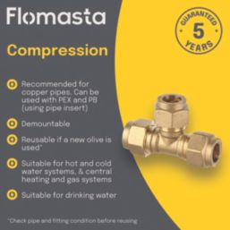 Flomasta  Brass Compression Equal Tees 15mm 10 Pack