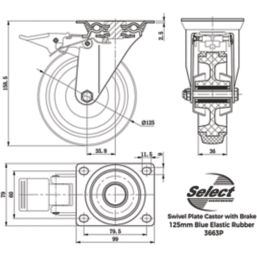 Select Heavy Duty Braked Swivel Castor 125mm Blue