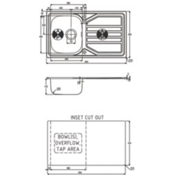 Abode Mikro 1 Bowl  Brushed Stainless Steel Sink 860mm x 500mm