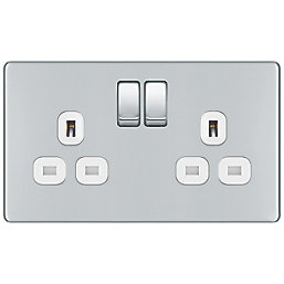 LAP  13A 2-Gang DP Switched Socket Polished Chrome  with White Inserts 5 Pack