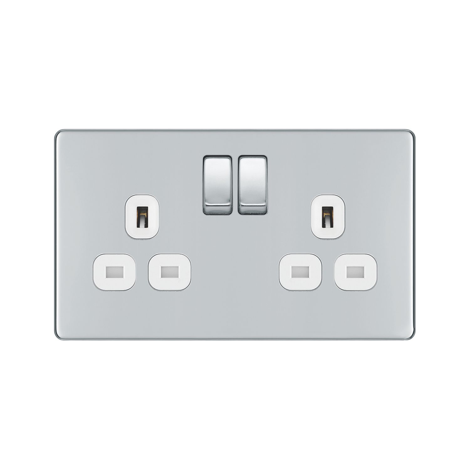 LAP 13A 2-Gang DP Switched Sockets Polished Chrome with White Inserts 5 Pack (366KJ)