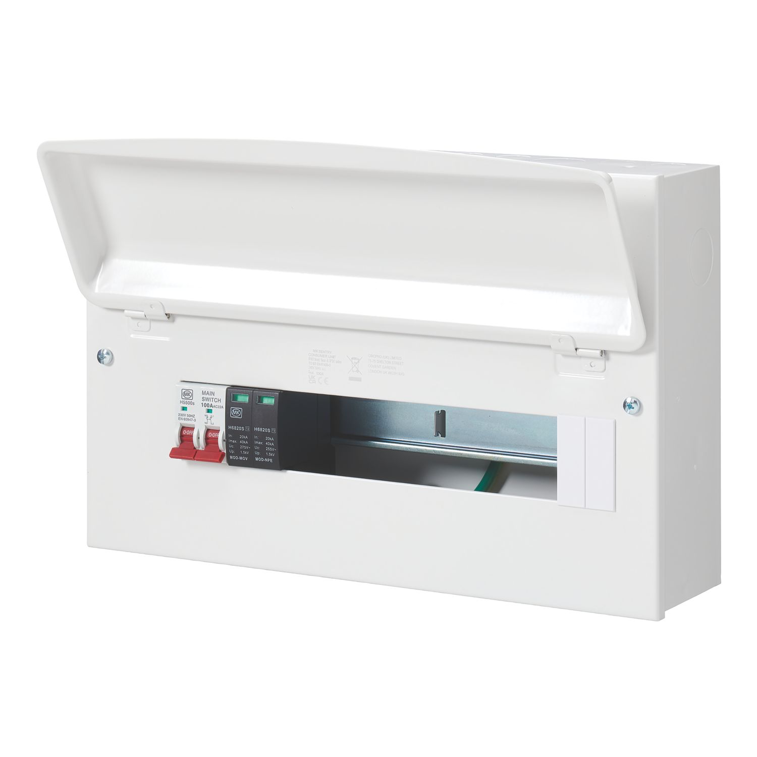 MK Sentry 16-Module 16-Way Part-Populated High Integrity Main Switch Consumer Unit with SPD (366VF)