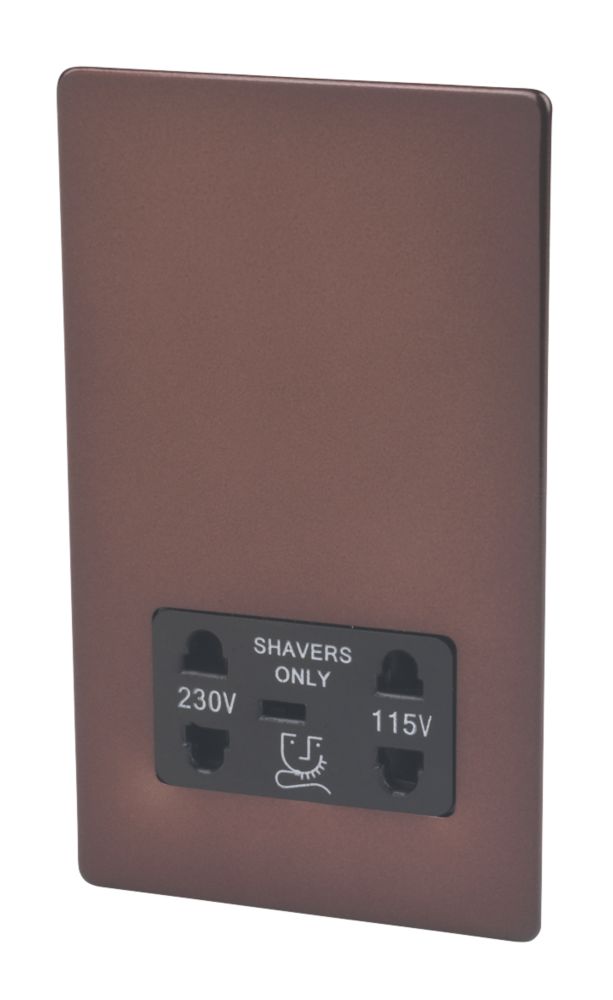 Varilight  2-Gang Dual Voltage Shaver Socket 115 / 230V Mocha with Black Inserts