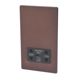 Varilight  2-Gang Dual Voltage Shaver Socket 115 / 230V Mocha with Black Inserts