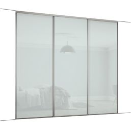 Spacepro Classic 3-Door Sliding Wardrobe Door Kit Silver Frame Arctic White Panel 2216mm x 2260mm
