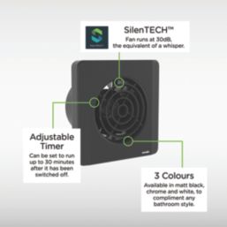 Sensio Layci 100mm Axial Bathroom Shower Extractor Fan Kit with Timer Black 240V