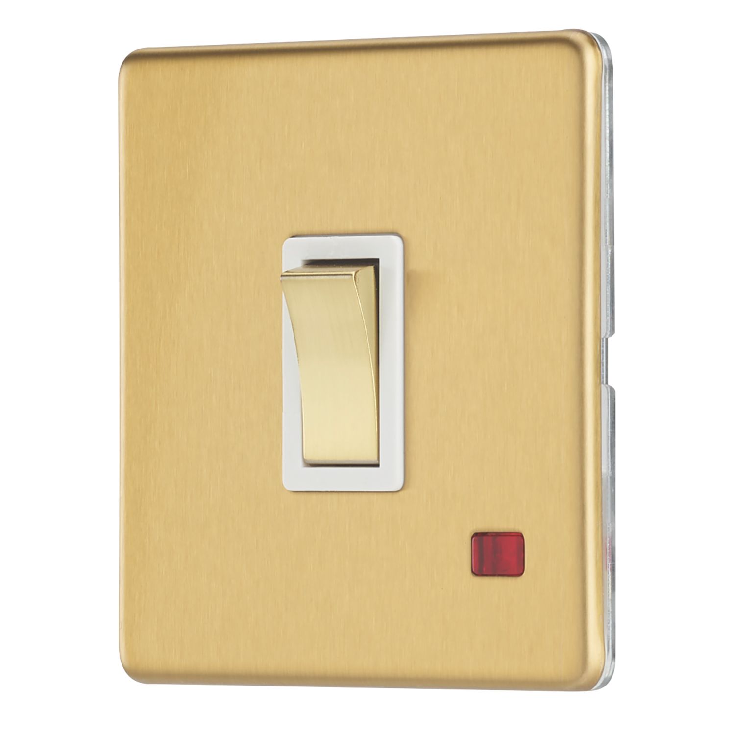 Contactum Lyric 20A 1-Gang DP Control Switch Brushed Brass with Neon with White Inserts (367RP)