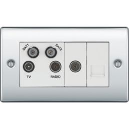 British General Nexus Metal 4-Gang Quadruplex TV Socket Polished Chrome