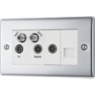 British General Nexus Metal 4-Gang Quadruplex TV Socket Polished Chrome
